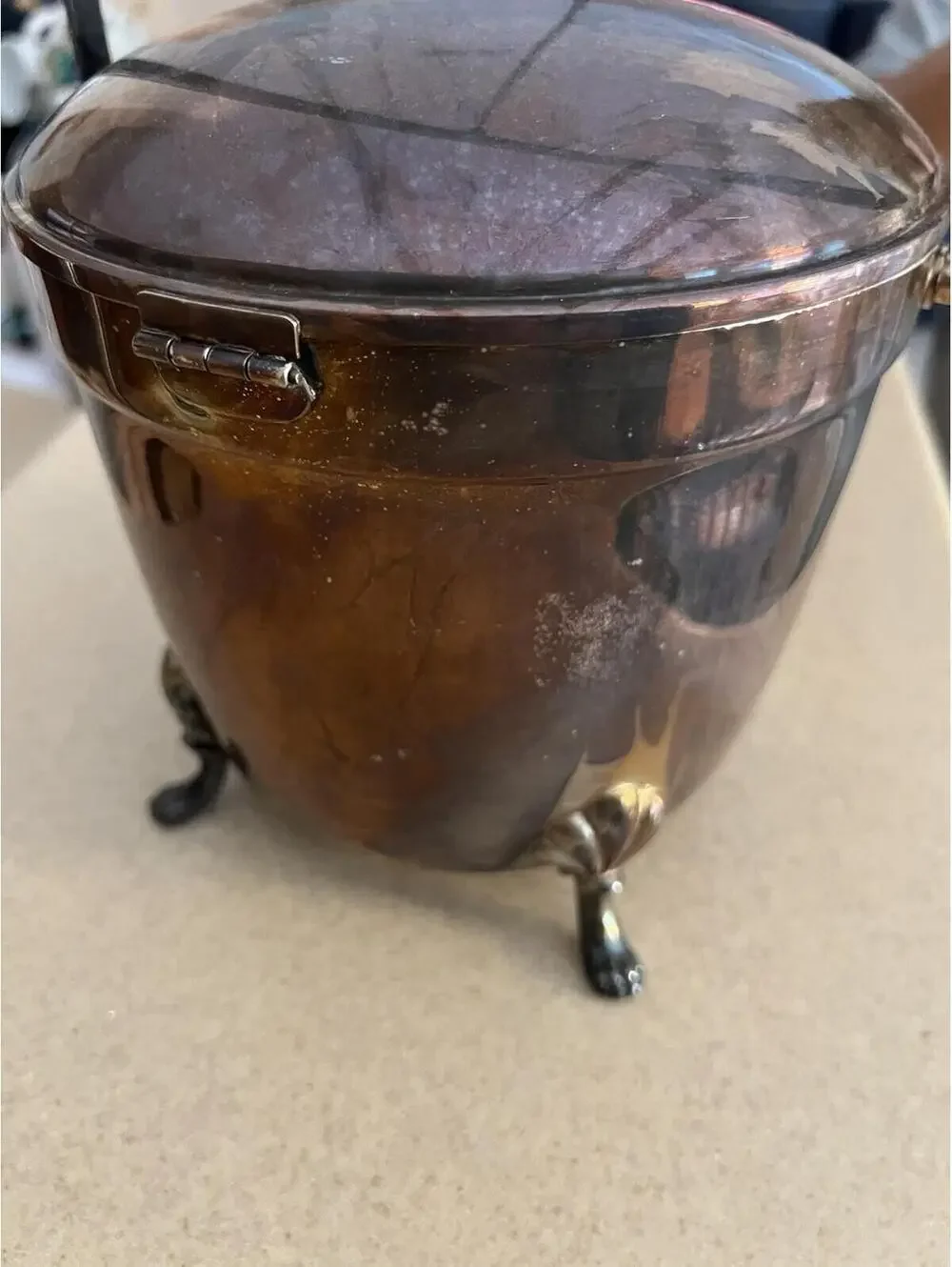 Vintage Cresent Silver Plate Swing Top Lined Ice Bucket Beautiful Patina Thermos